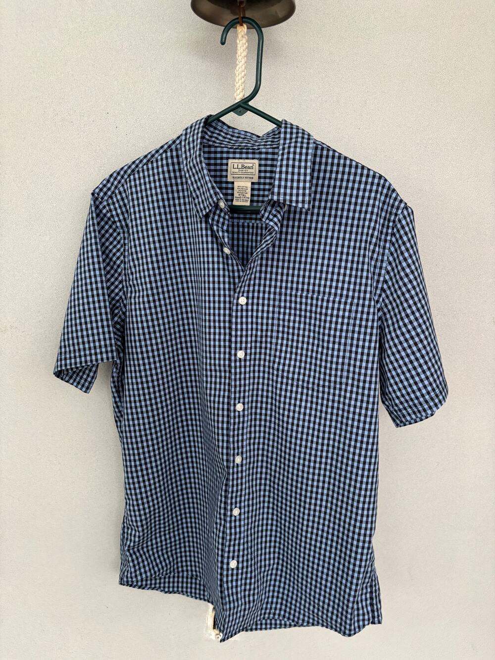 Men’s M Tall Blue Gingham Shirt Sleeve Button Down Shirt Dadcore